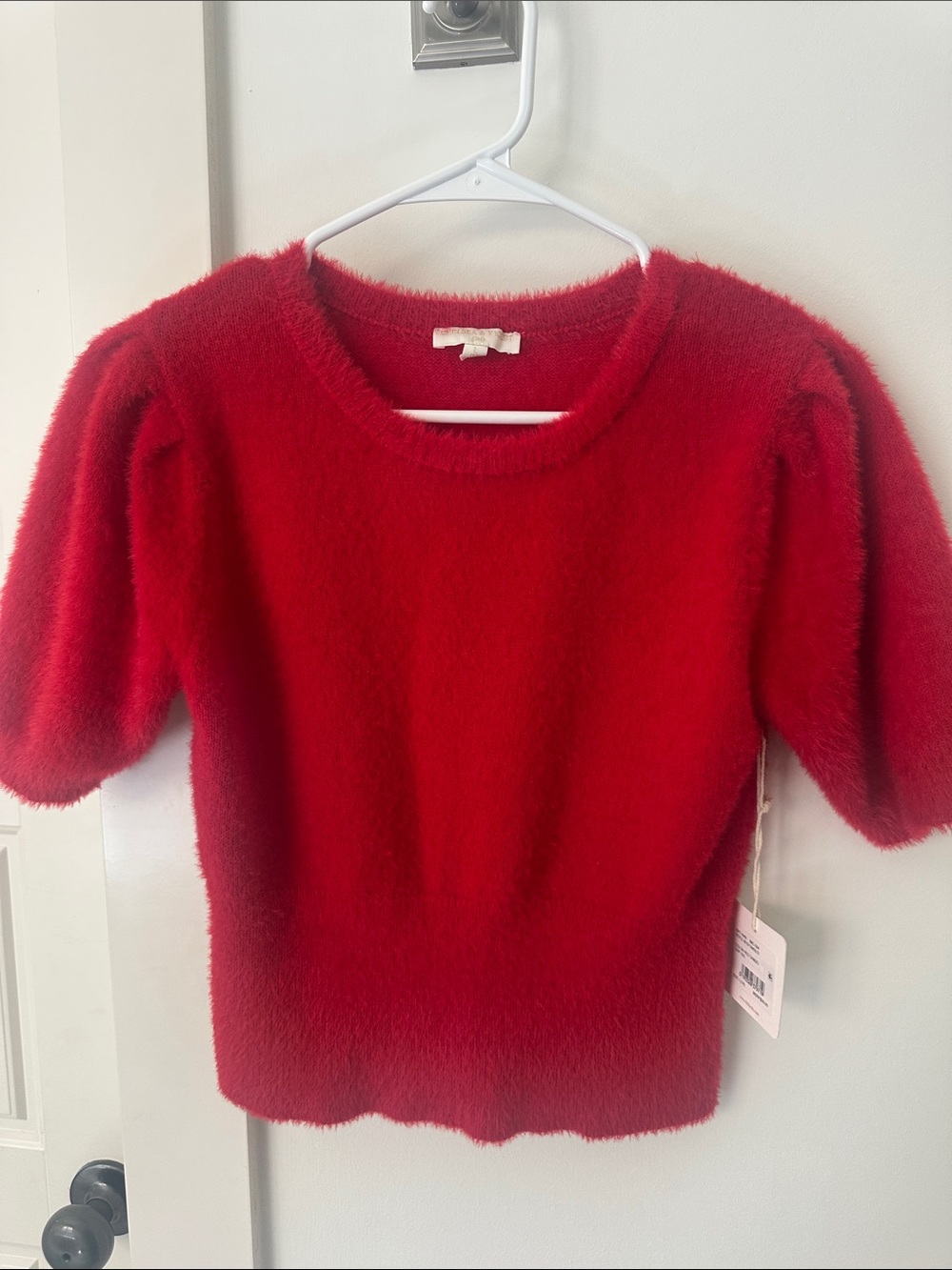 NWT Red Mohair Crop Short-Sleeve Sweater, Girls 14, Women’s Small